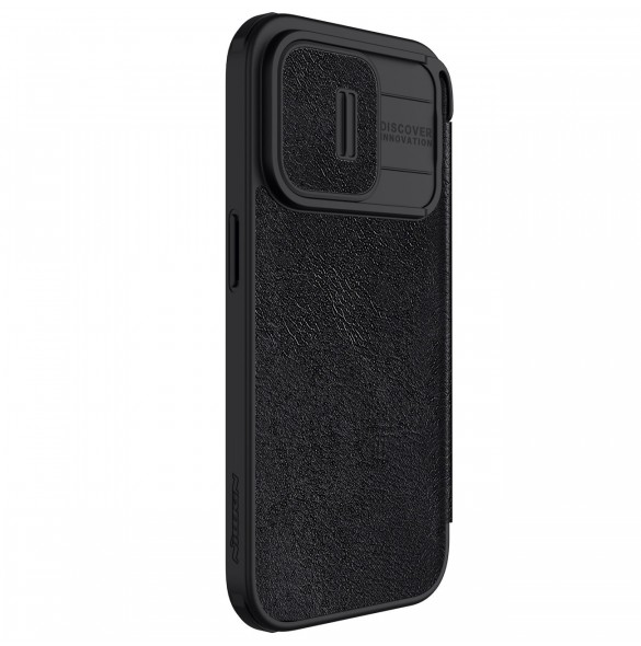 Nillkin Qin Pro Läder Flip-fodral med kameraskal till iPhone 15 Pro - Svart