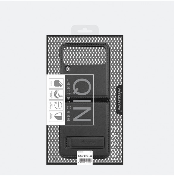 Nillkin Qin Vegan Läderfodral till Samsung Galaxy Z Flip 4 skal tillverkat av ekologiskt läderställ svart