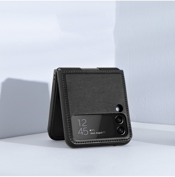Nillkin Qin Vegan Läderfodral till Samsung Galaxy Z Flip 4 skal tillverkat av ekologiskt läderställ svart