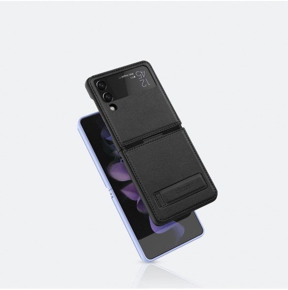Nillkin Qin Vegan Läderfodral till Samsung Galaxy Z Flip 4 skal tillverkat av ekologiskt läderställ svart