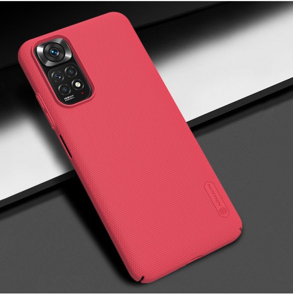 Nillkin Super Frosted Shield härdat fodral + ställ för Xiaomi Redmi Note 11S / Note 11 röd