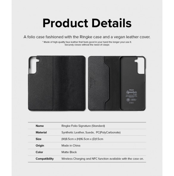 Ringke Folio Signature Flip Läderfodral för Samsung Galaxy S22 + (S22 Plus) Svart (FSS118R262)