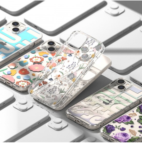 Ringke Fusion Design Armored Case Cover med Gel Ram för iPhone 14 Plus transparent (torra blommor) (FD637E30)