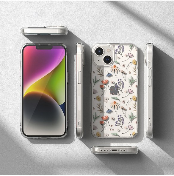Ringke Fusion Design Armored Case Cover med Gel Ram för iPhone 14 Plus transparent (torra blommor) (FD637E30)