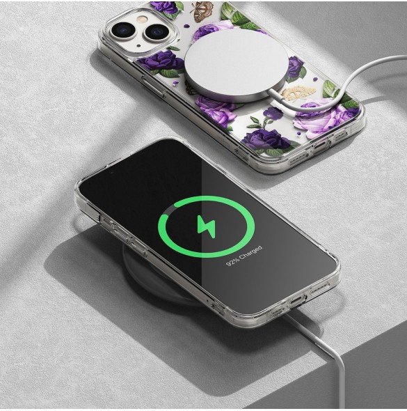 Ringke Fusion Design Armored Case Cover med Gel Ram för iPhone 14 Plus transparent (lila ros) (FD637E29)