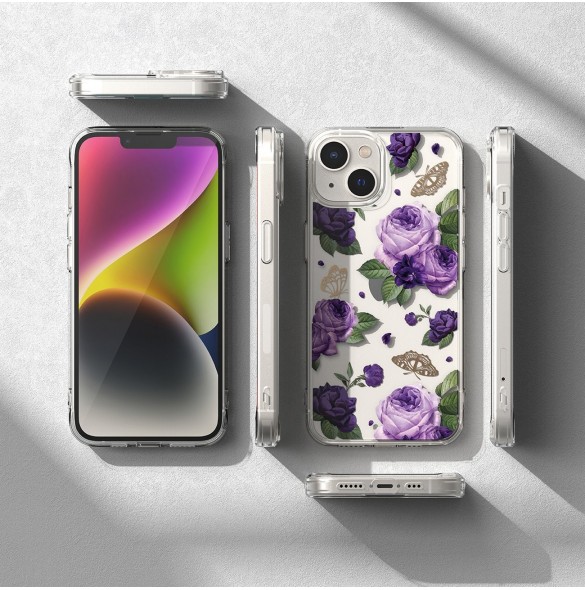 Ringke Fusion Design Armored Case Cover med Gel Ram för iPhone 14 Plus transparent (lila ros) (FD637E29)