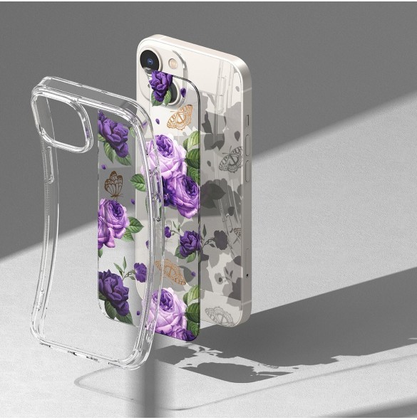 Ringke Fusion Design Armored Case Cover med Gel Ram för iPhone 14 Plus transparent (lila ros) (FD637E29)