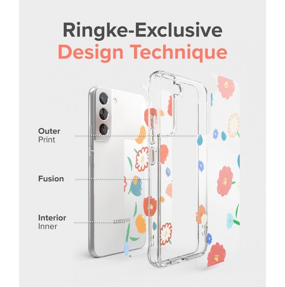 Ringke Fusion Design Armored Case Cover med Gel Frame för Samsung Galaxy S22 + (S22 Plus) transparent (Blommig) (F593R31)