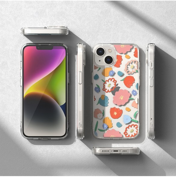 Ringke Fusion Design Armored Sleeve Cover med Gel Ram för iPhone 14 Plus genomskinlig (Floral) (FD637E31)