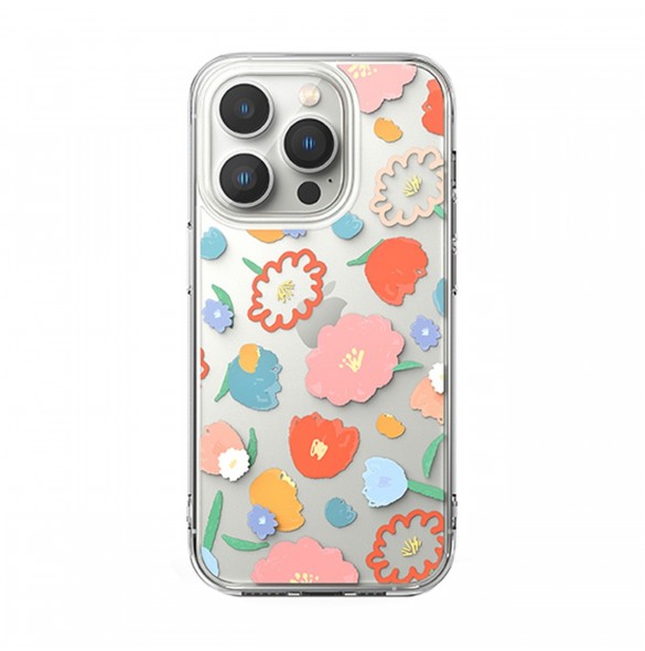 Ringke Fusion Design Armored Sleeve Cover med Gel Frame för iPhone 14 Pro transparent (Blommig) (FD641E31)