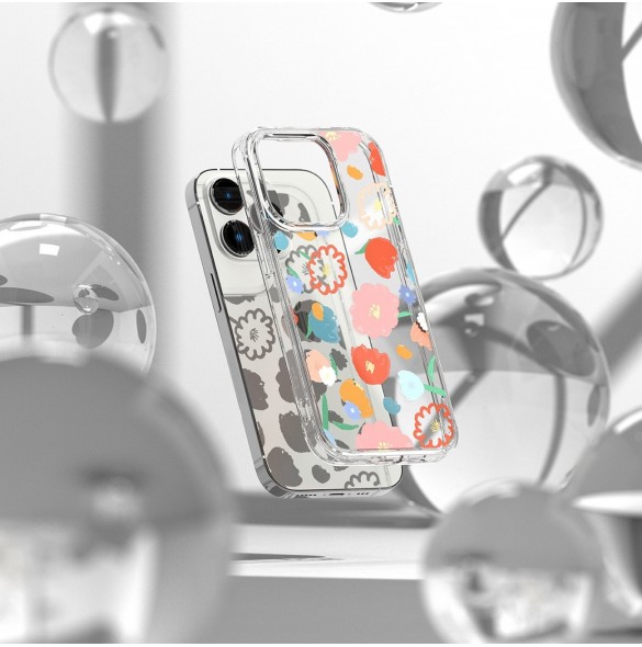 Ringke Fusion Design Armored Sleeve Cover med Gel Frame för iPhone 14 Pro transparent (Blommig) (FD641E31)
