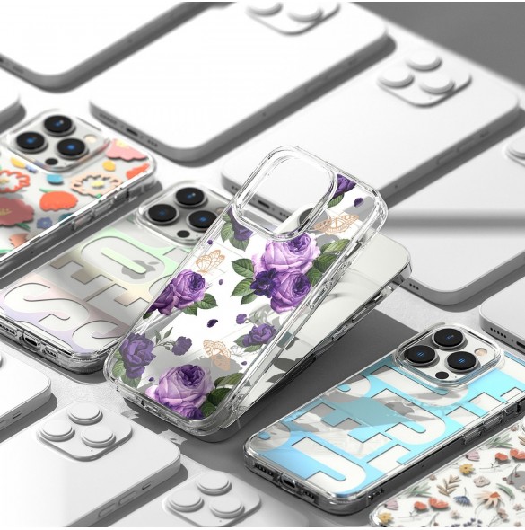 Ringke Fusion Design Armored Sleeve Cover med Gel Frame för iPhone 14 Pro transparent (Blommig) (FD641E31)