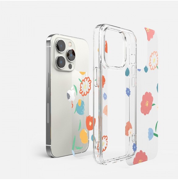 Ringke Fusion Design Armored Sleeve Cover med Gel Frame för iPhone 14 Pro transparent (Blommig) (FD641E31)
