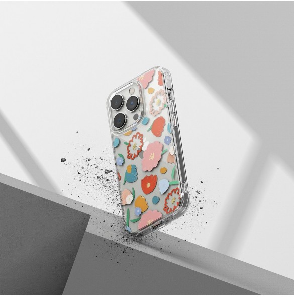 Ringke Fusion Design Armored Sleeve Cover med Gel Frame för iPhone 14 Pro transparent (Blommig) (FD641E31)