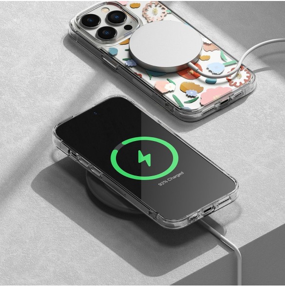 Ringke Fusion Design Armored Sleeve Cover med Gel Frame för iPhone 14 Pro transparent (Blommig) (FD641E31)