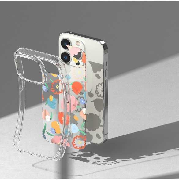 Ringke Fusion Design Armored Sleeve Cover med Gel Frame för iPhone 14 Pro transparent (Blommig) (FD641E31)