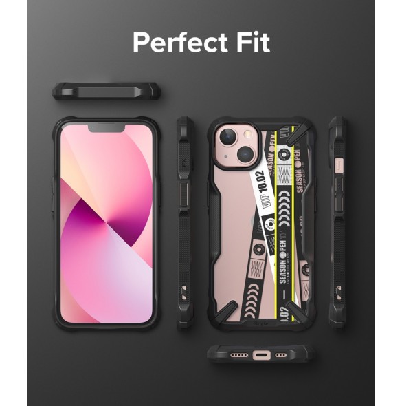 Ringke Fusion X Design hållbart PC-fodral med TPU Bumper för iPhone 13 svart (Biljettband) (FXD545E43)