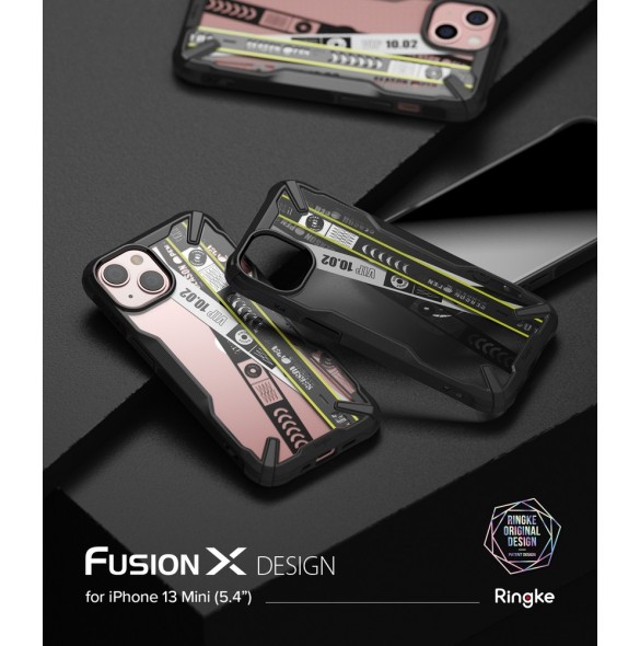 Ringke Fusion X Design hållbart PC-fodral med TPU Bumper för iPhone 13 mini svart (Biljettband) (FXD540E43)