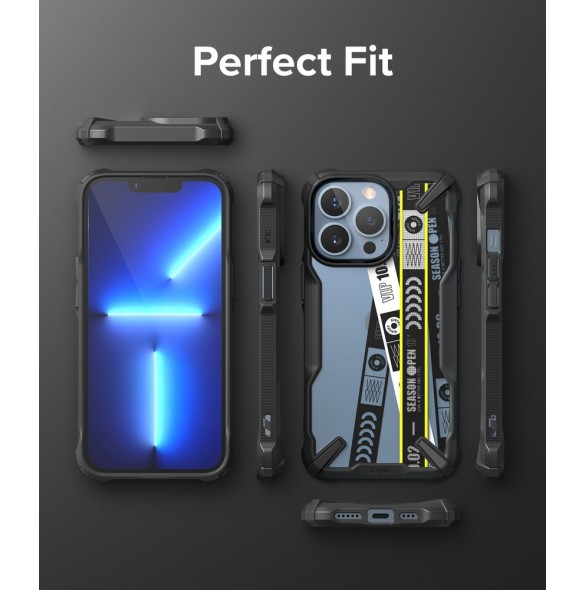 Ringke Fusion X Design hållbart PC-fodral med TPU Bumper för iPhone 13 Pro svart (Biljettband) (FXD550E43)