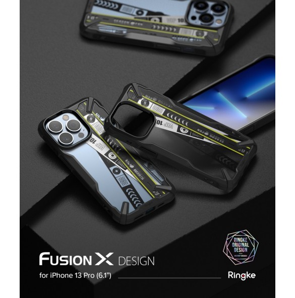 Ringke Fusion X Design hållbart PC-fodral med TPU Bumper för iPhone 13 Pro svart (Biljettband) (FXD550E43)