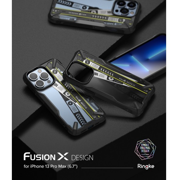 Ringke Fusion X Design hållbart PC-fodral med TPU Bumper för iPhone 13 Pro Max svart (Biljettband) (FXD555E43)