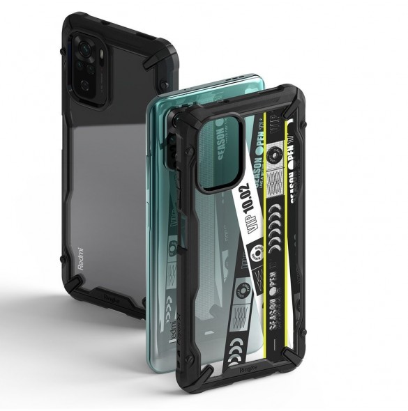 Ringke Fusion X Design hållbart PC-fodral med TPU Bumper för Xiaomi Redmi Note 10 / Redmi Note 10S svart (Biljettband) (XDXI0