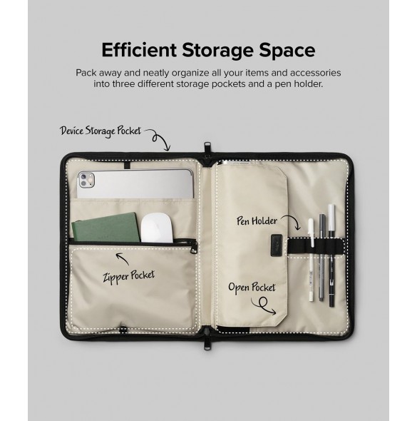 Ringke Smart Zip Pouch universalfodral för bärbar dator, surfplatta (upp till 13 tum), stativ, väska, organisatör, beige