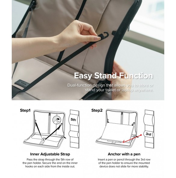 Ringke Smart Zip Pouch universalfodral för bärbar dator, surfplatta (upp till 13 tum), stativ, väska, organisatör, beige