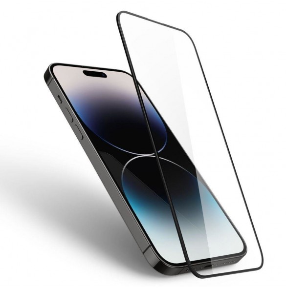 Svart ram härdat glas för iPhone 14 Pro Spigen Glass FC