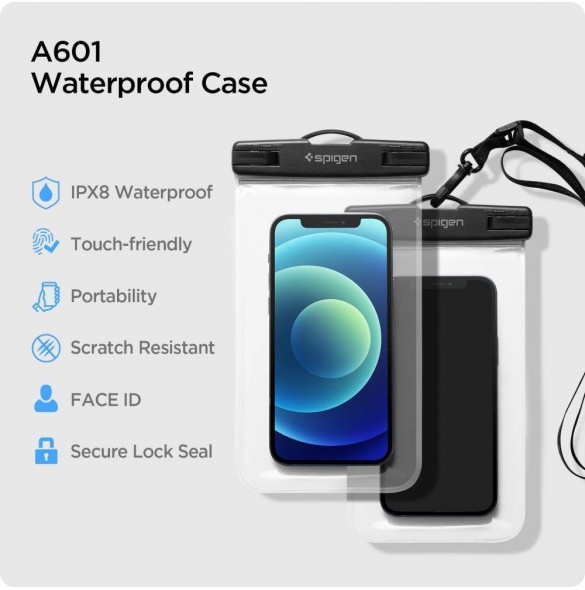 Spigen A601 UNIVERSAL VATTENTÄT FODRAL 2-PACK CRYSTAL CLEAR