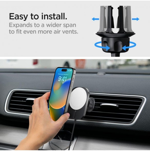 Spigen ITM12W ONETAP PRO 3 MAGNETISK MAGSAFE VENT BILMONTERING TRÅDLÖS LADDARE SVART