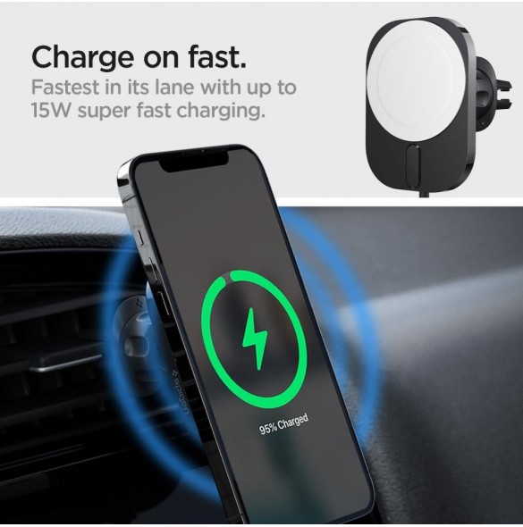 Spigen ITM12W ONETAP PRO 3 MAGNETISK MAGSAFE VENT BILMONTERING TRÅDLÖS LADDARE SVART