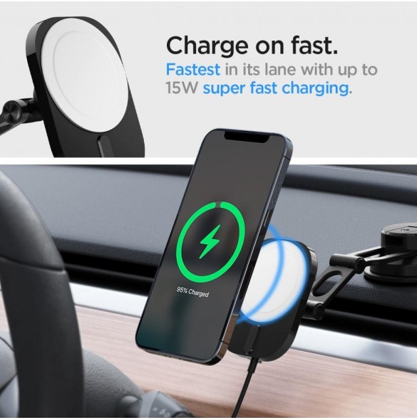 Spigen ITM35W ONETAP PRO 3 MAGNETISK MAGSAFE DASHBOARD BILMONTERING TRÅDLÖS LADDARE SVART