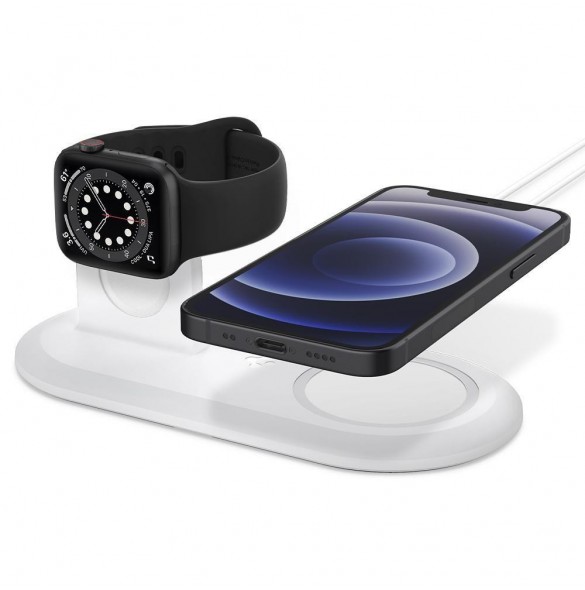 Spigen MAGFIT DUO Apple MAGSAFE och Apple Watch CHARGER STAND WHITE