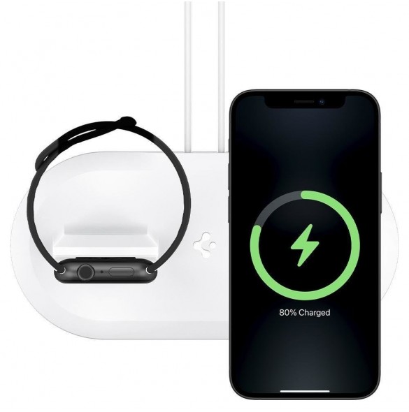 Spigen MAGFIT DUO Apple MAGSAFE och Apple Watch CHARGER STAND WHITE