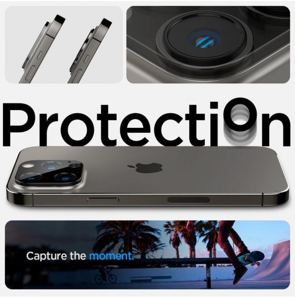 Spigen Optik. TR Camera Protector Kamerahärdat glas (2 st) iPhone 14 Pro/ 15 Pro / 14 Pro Max /15 Pro Max svart