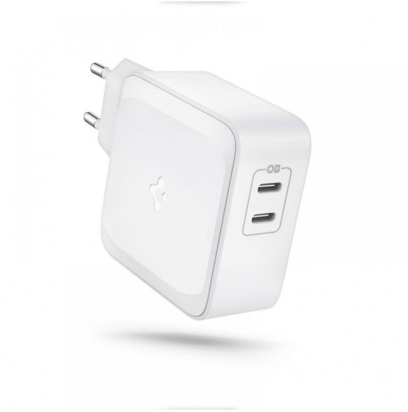 Spigen PE2007EU POWERARC 2-PORTAR NÄTVERKSLADDARE PD60W/QC3.0 VIT
