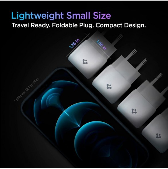 Spigen PE2C10CL 1-PORTS NÄTVERKSLADDARE PD20W + Lightning MFi KABEL VIT