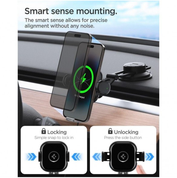 Spigen UTS35W ONETAP UNIVERSAL WINDSHIELD & DASHBOARD CAR MOUNT WIRELESS CHARGER BLACK