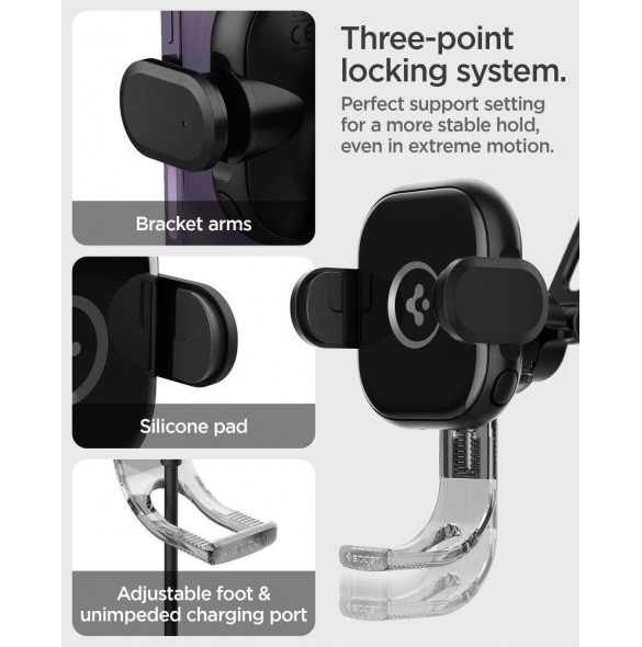 Spigen UTS35W ONETAP UNIVERSAL WINDSHIELD & DASHBOARD CAR MOUNT WIRELESS CHARGER BLACK