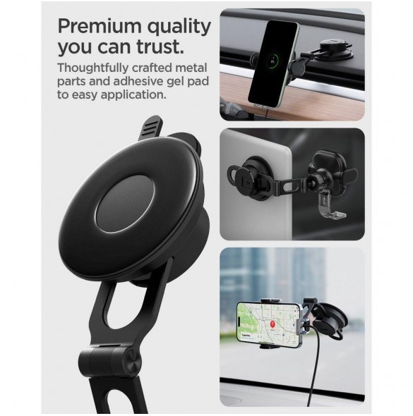 Spigen UTS35W ONETAP UNIVERSAL WINDSHIELD & DASHBOARD CAR MOUNT WIRELESS CHARGER BLACK