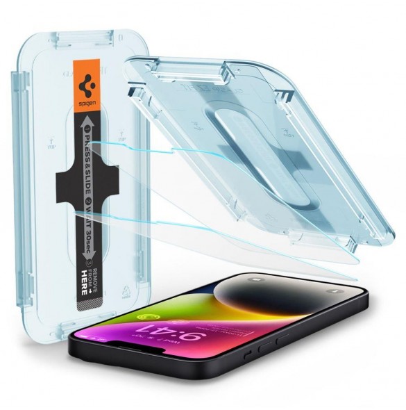 Härdat glas för iPhone 13 / 13 Pro / 14 med Spigen Glas.tR EZ FIT applikator (2 st.)