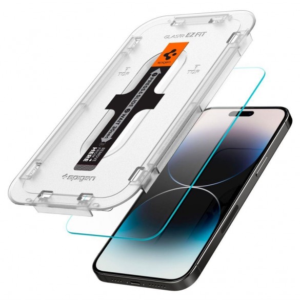 Härdat glas för iPhone 14 Pro med Spigen Glas.tR EZ FIT applikator (2 st.)