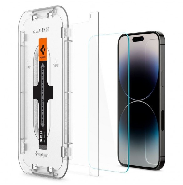 Härdat glas för iPhone 14 Pro med Spigen Glas.tR EZ FIT applikator (2 st.)