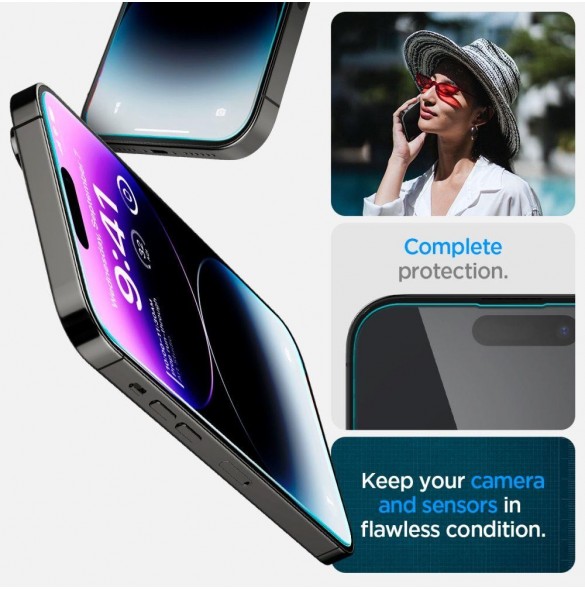 Härdat glas för iPhone 14 Pro med Spigen Glas.tR EZ FIT applikator (2 st.)
