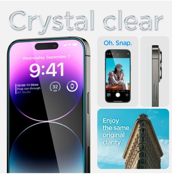Härdat glas för iPhone 14 Pro med Spigen Glas.tR EZ FIT applikator (2 st.)