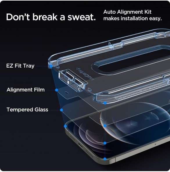HÄRDAT GLAS Spigen GLAS.TR" EZ FIT" 2-PACK IPHONE 12/12 PRO