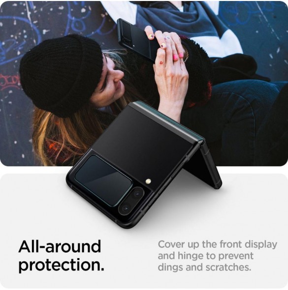 HÄRDAT GLAS Spigen GLASS FC" EZ FIT" + GJÄRNFILM 2-PACK GALAXY MED FLIP 4 SVART
