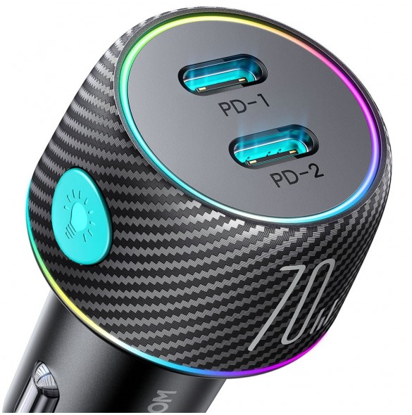 2x USB C 70W billaddare med LED-bakgrundsbelysning Joyroom JR-CCN02 - svart