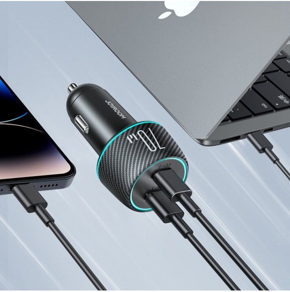 2x USB C 70W billaddare med LED-bakgrundsbelysning Joyroom JR-CCN02 - svart